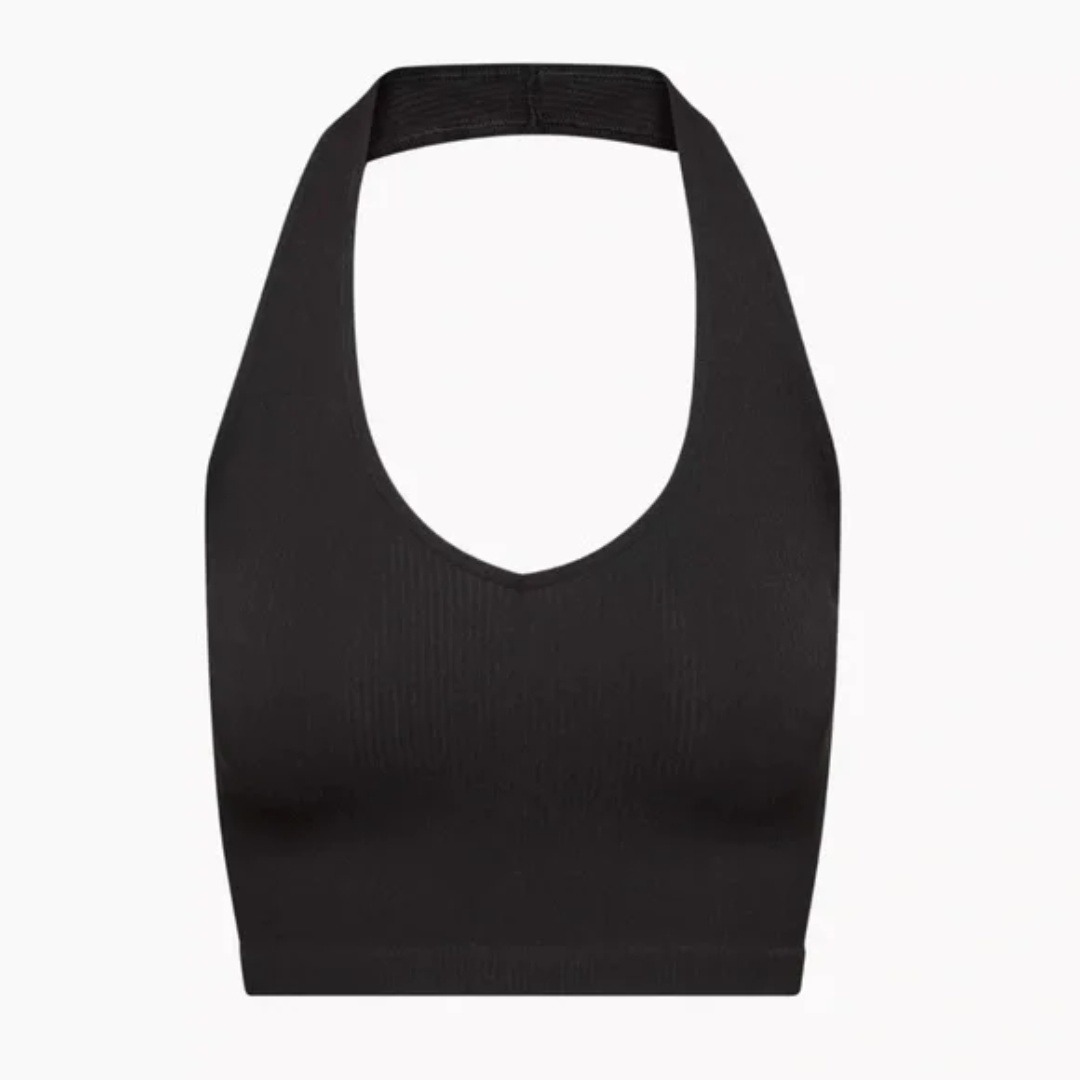 Sunday Best | Sinchseamless Ribbed Halter Crop Tank In Black Size Small